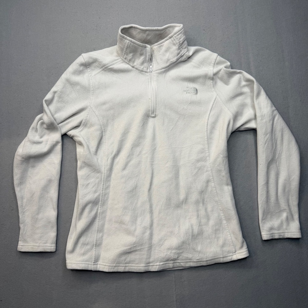 The North Face Womens Fleece Pullover TKA 100 1/4 Zip White Large L Flaw